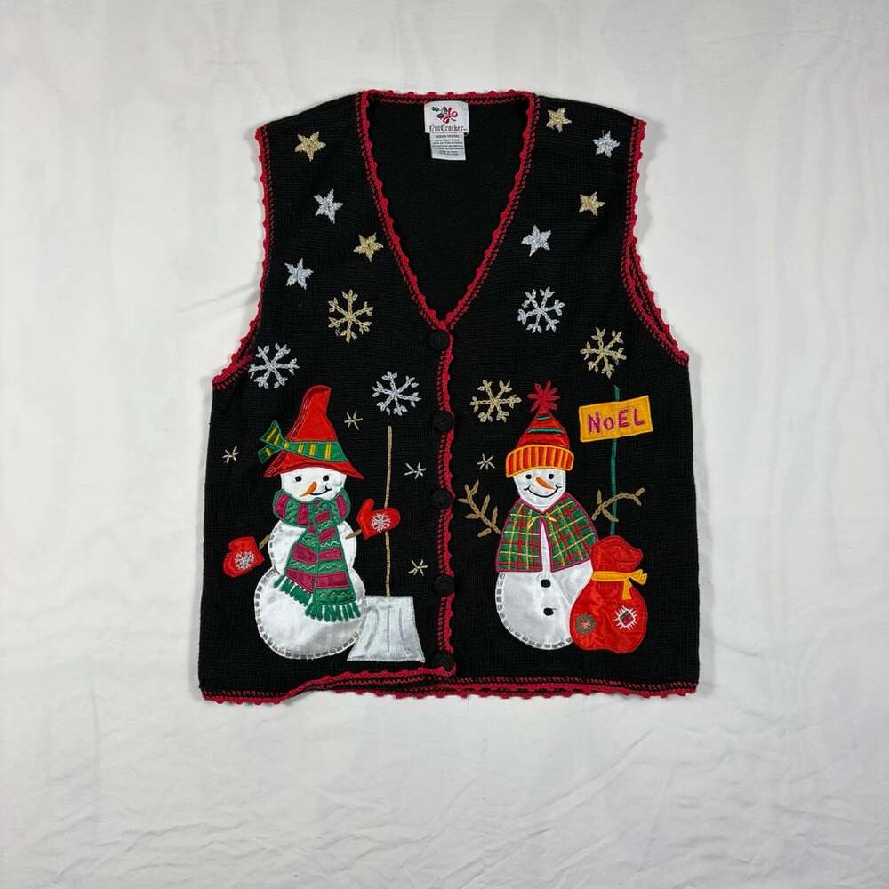 Vintage NutCracker Ugly Christmas Sweater Vest Size Medium Snowman Noel